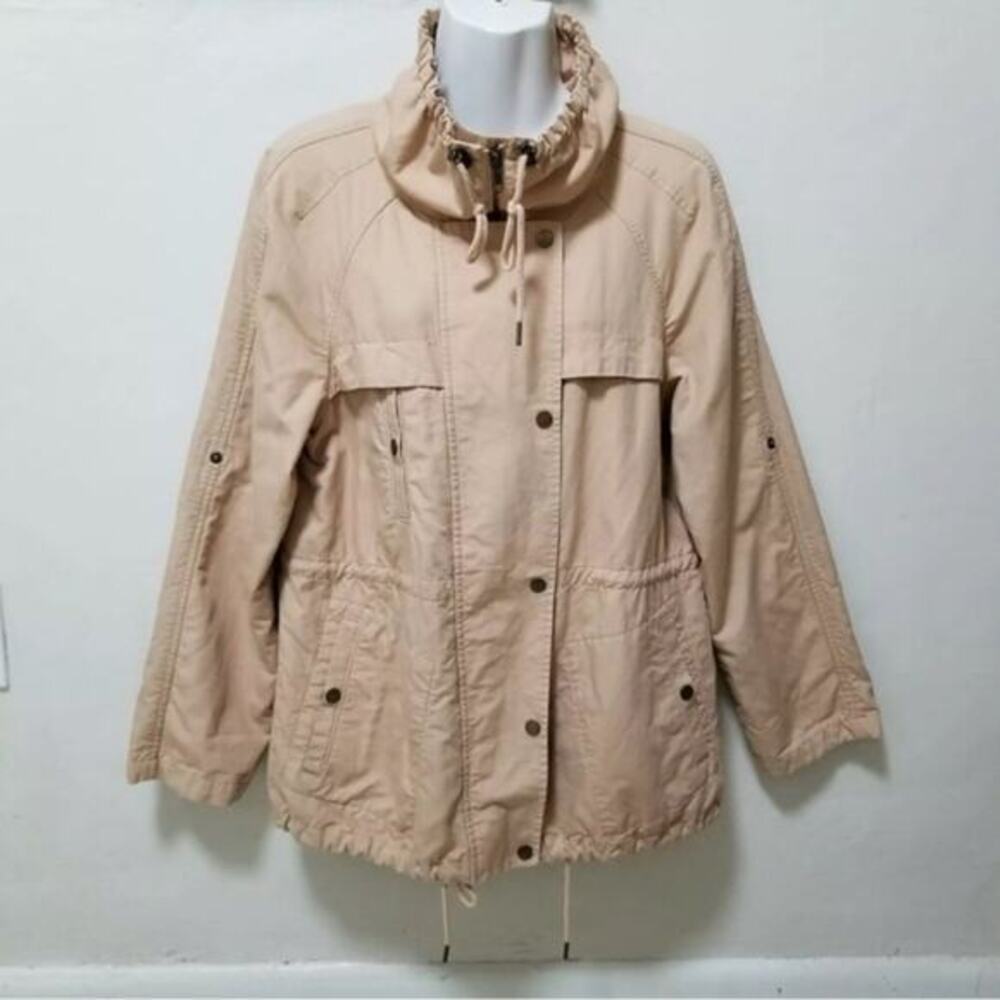 UEC LOFT Utility Jacket CREAMY PEACH  COLOR High Neck Linen Zip Snap SZ M
